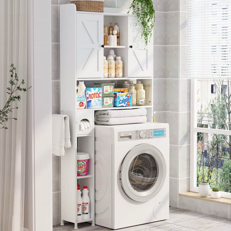 Condition photo showing Good Condition for Freestanding Over The Toilet Storage Cabinet With Adjustable Shelves, Wood Bathroom Storage Cabinet, Farmhouse Bathroom Organizer With 2 Barn Doors