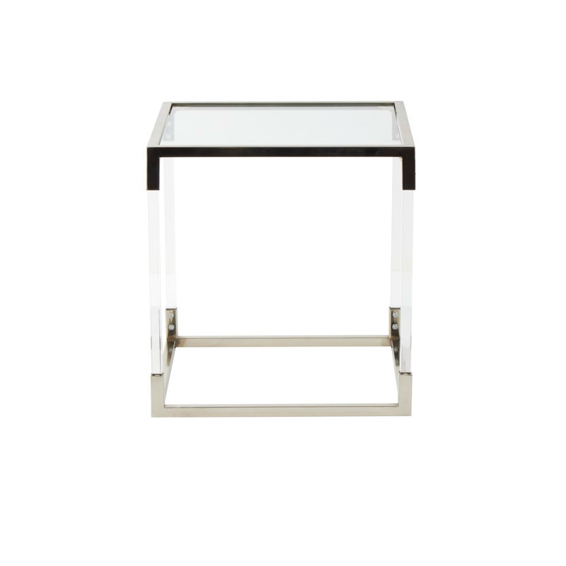 Nichalaus Acrylic Plastic Cube Shaped Side End Clear Accent Table with Silver Frame Supports