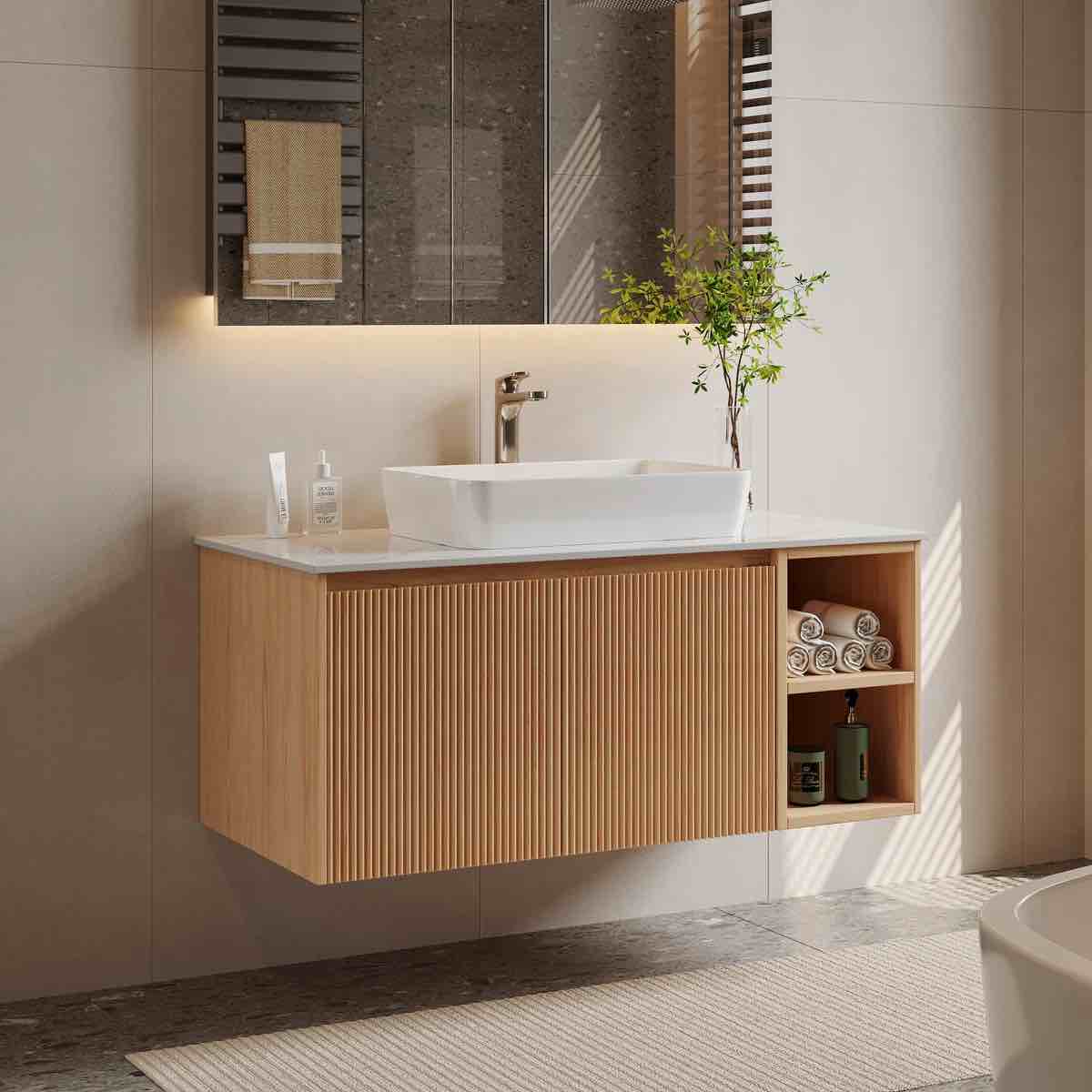 Dexheart 35.8\u0027\u0027 Brown Single Bathroom Vanity with Cultured Marble Top