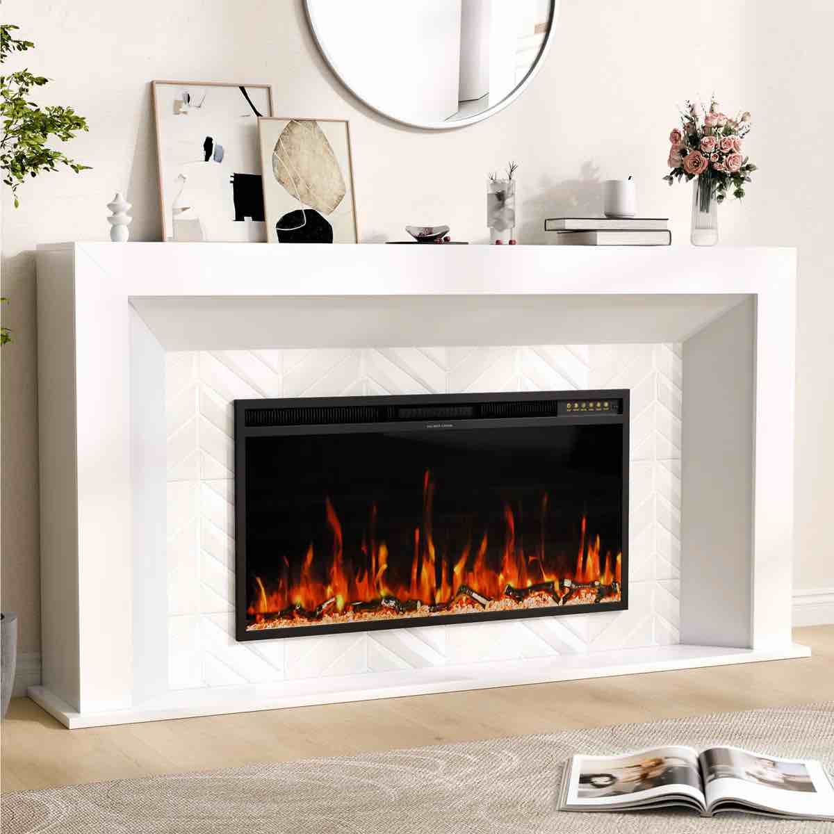 Electric Fireplace Heater for 65.75” Mantel Tv Stand With Remote Control, Overheat Protection Apricot