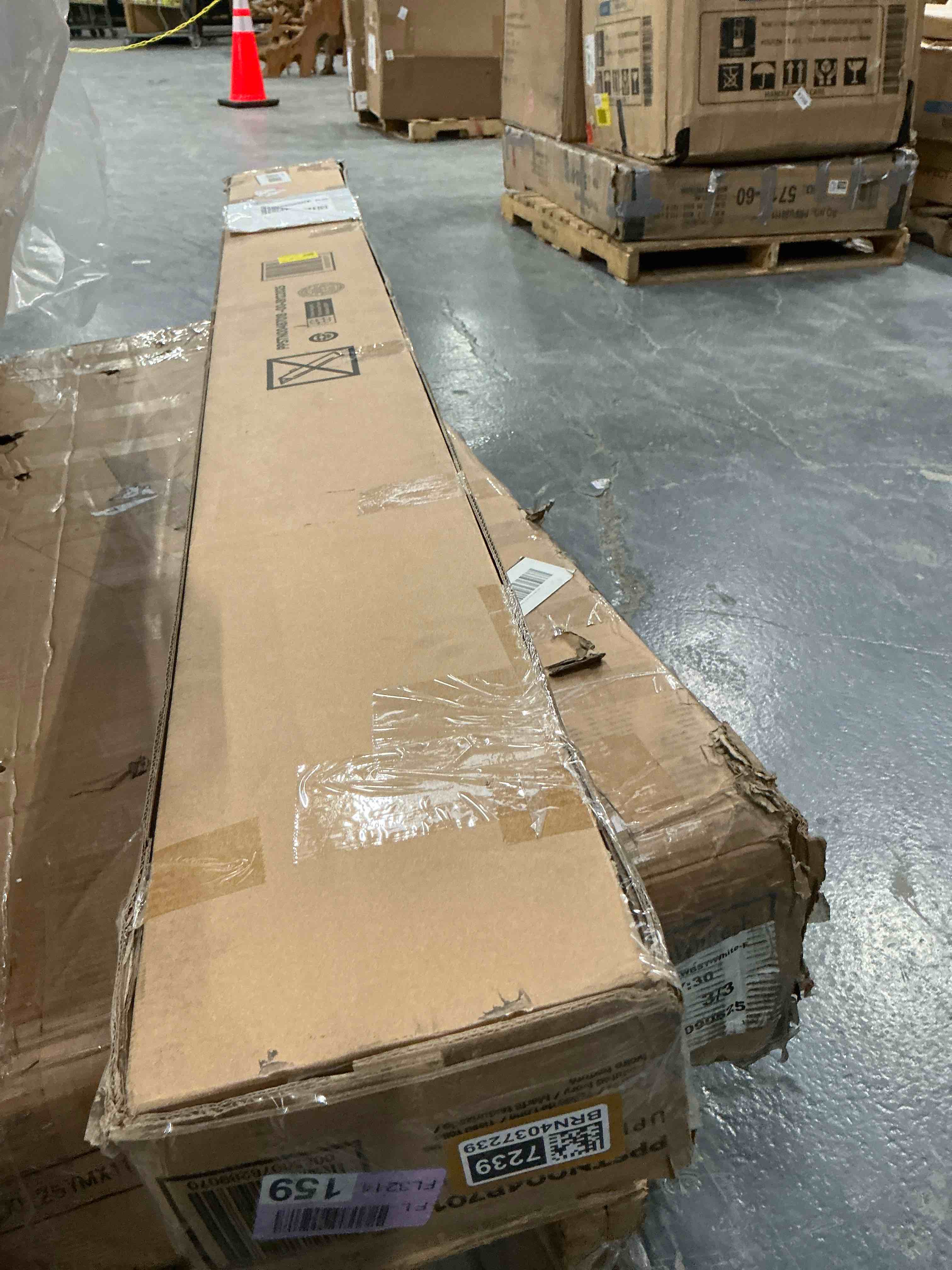 Condition photo showing Good Condition for Eveline Upholstered Platform Bed Frame With High Wingback Headboard, King, Textured Ivory Canvas (Box 2 Of 2)