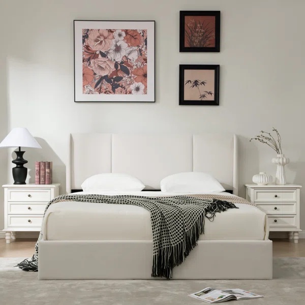 Juanetta Hydraulic Lift Up Storage Wingback Upholstered Platform Bed