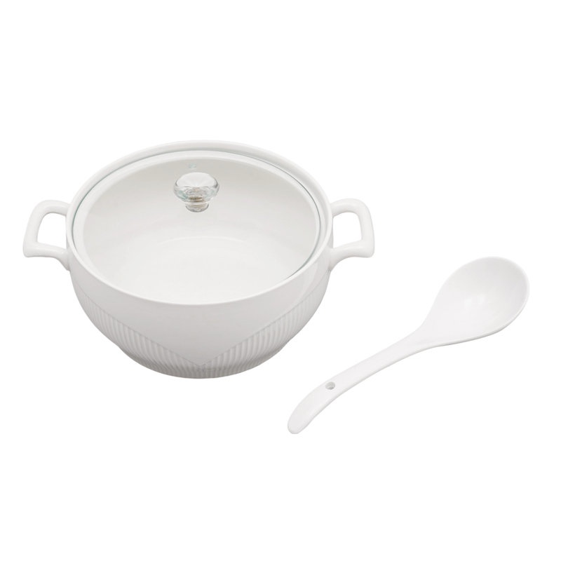 White Ceramic Serving Soup Tureen with Glass Lid