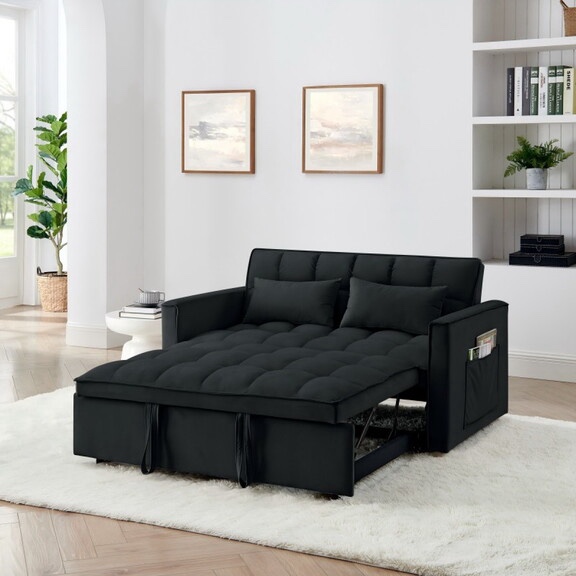 54.33 inch versatile foldable sofa bed in 3 lengths, modern sofa sofa sofa velvet pull-out bed, adjustable back (BLACK) W2353P252430