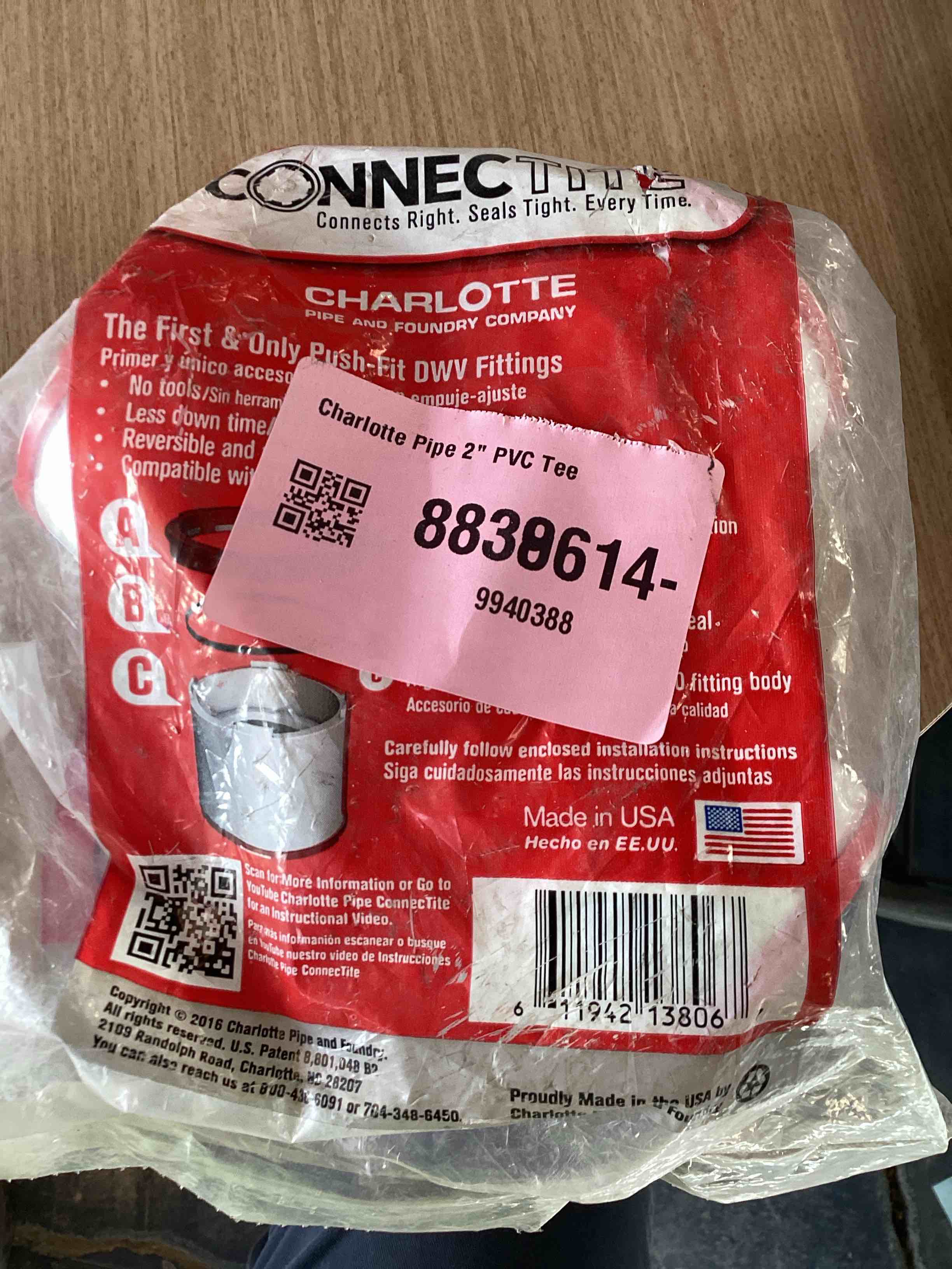 Condition photo showing Good Condition for CHARLOTTE PIPE 2 CONNECTITE Sanitary TEE DWV (Drain, Waste and Vent) (1 Unit Piece)