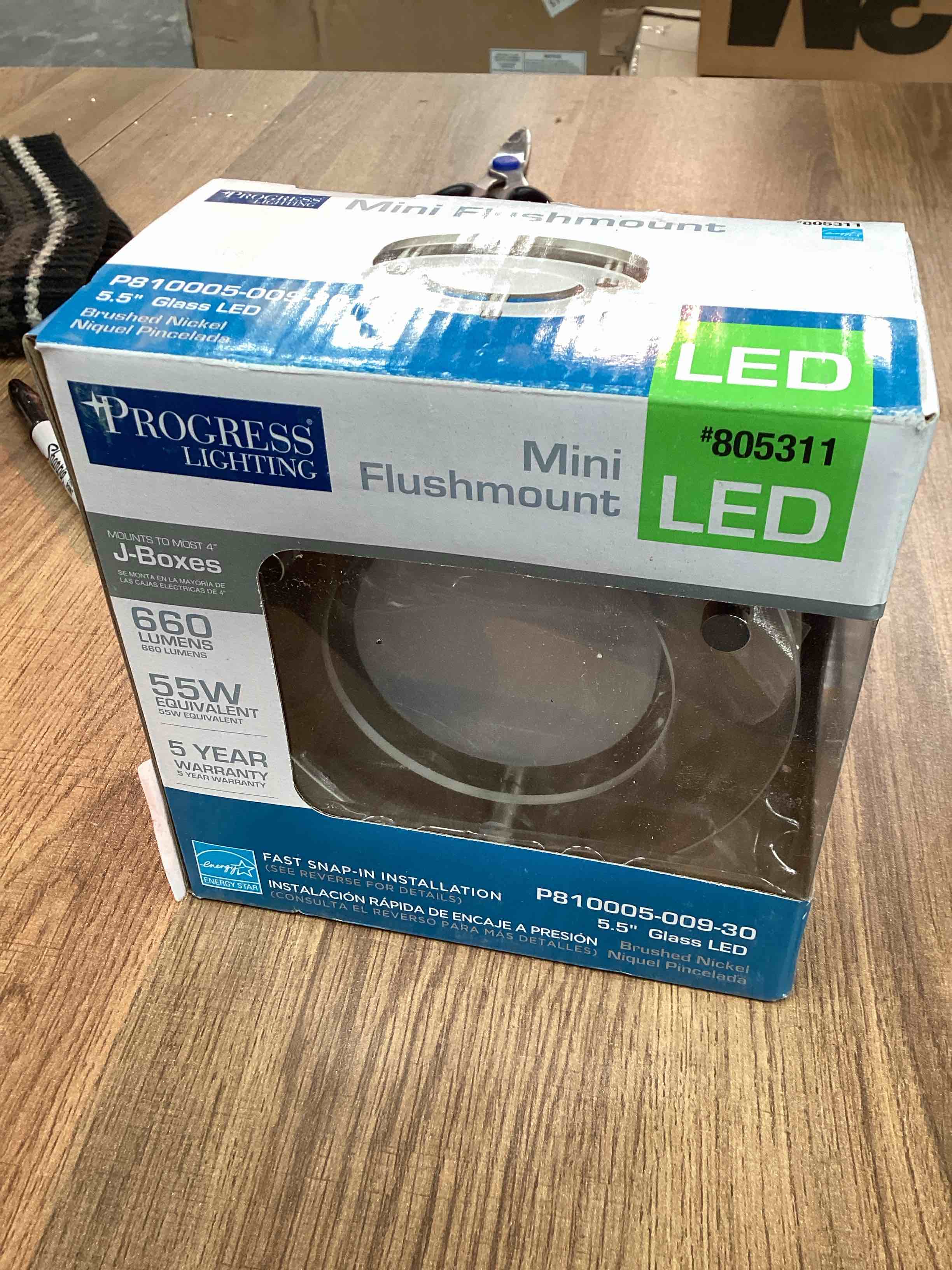 Condition photo showing Good Condition for New Progress Lighting 5.26-in W Brushed nickel LED Flush Mount Light ENERGY STAR