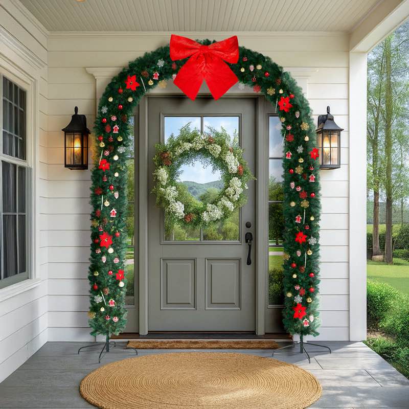 8.7 FT Christmas Artificial Tree Archway Decoration With Lights And Ornaments