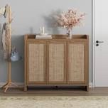 chada 30 pair rattan shoe storage cabinet with 3 doors and adjustable shelves