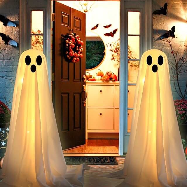 halloween decorations outdoor indoor-2 packs light up ghost-lighted spooky ghost decor with led string lights for home outside porch garden yard lawn party decorations