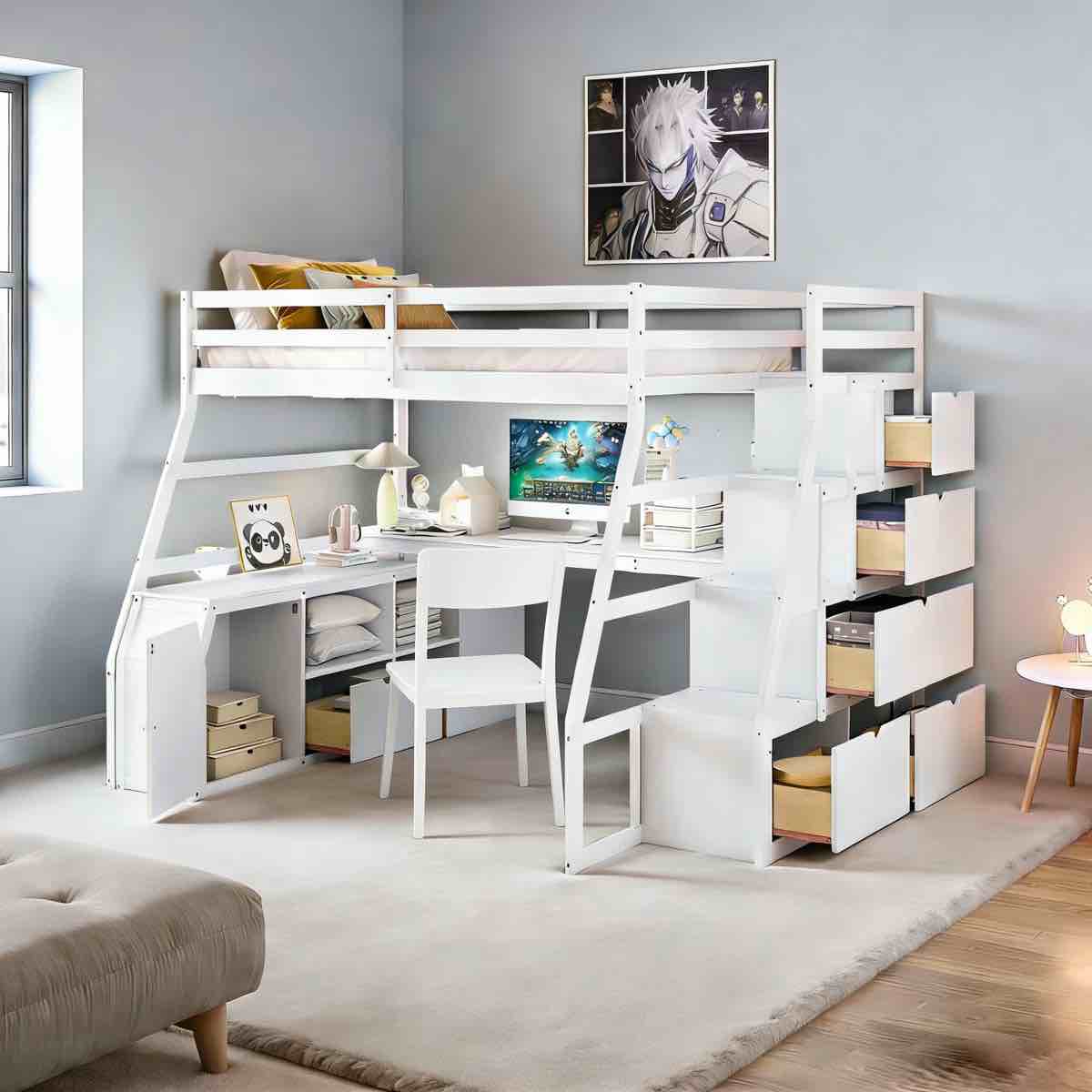 Heiki Storage Loft Bed with Desk and Stairs