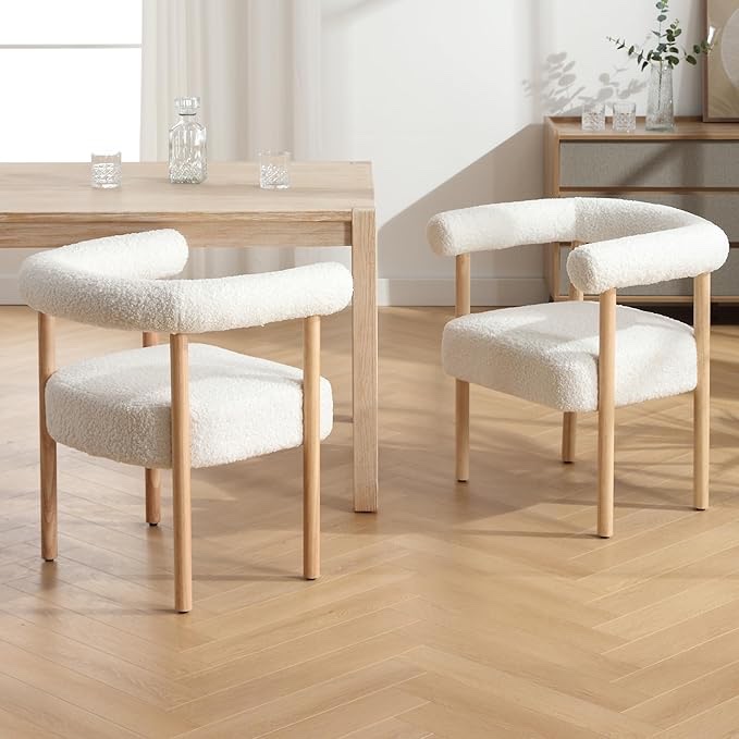set of 2 boucle upholstered dining chairs