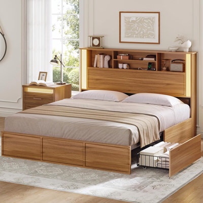 bed with 4 storage drawers and headboard