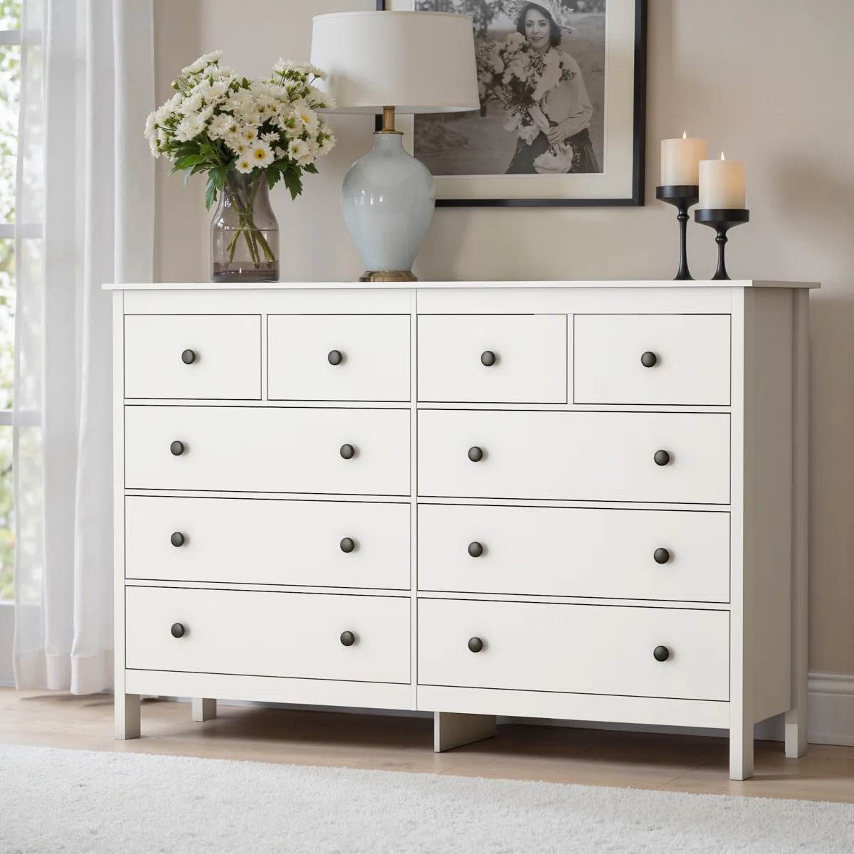 demirali 55"w modern 10 drawer double dresser for bedroom, living room