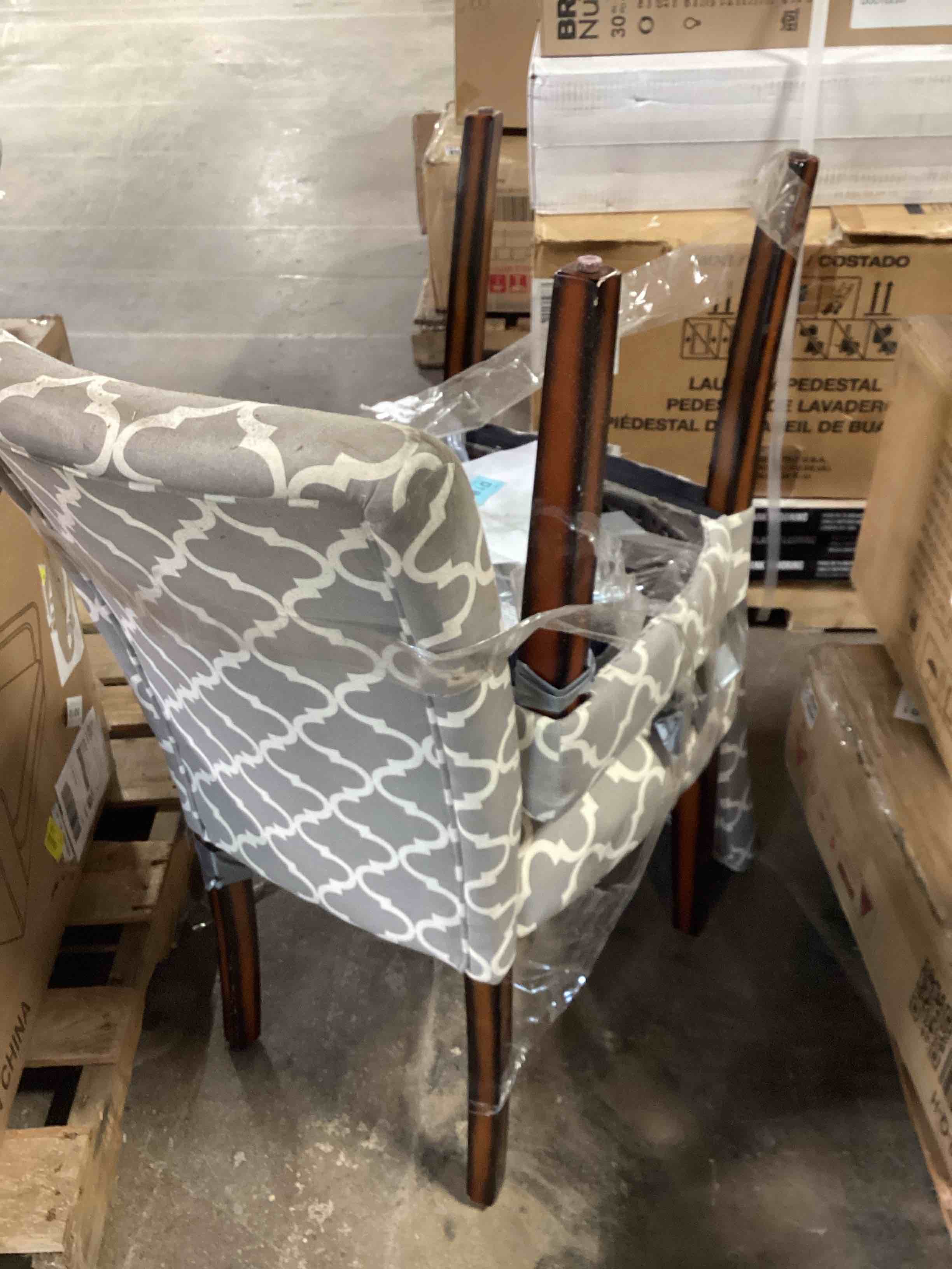 Condition photo showing As Is for lancaster upholstered solid wood dining chair