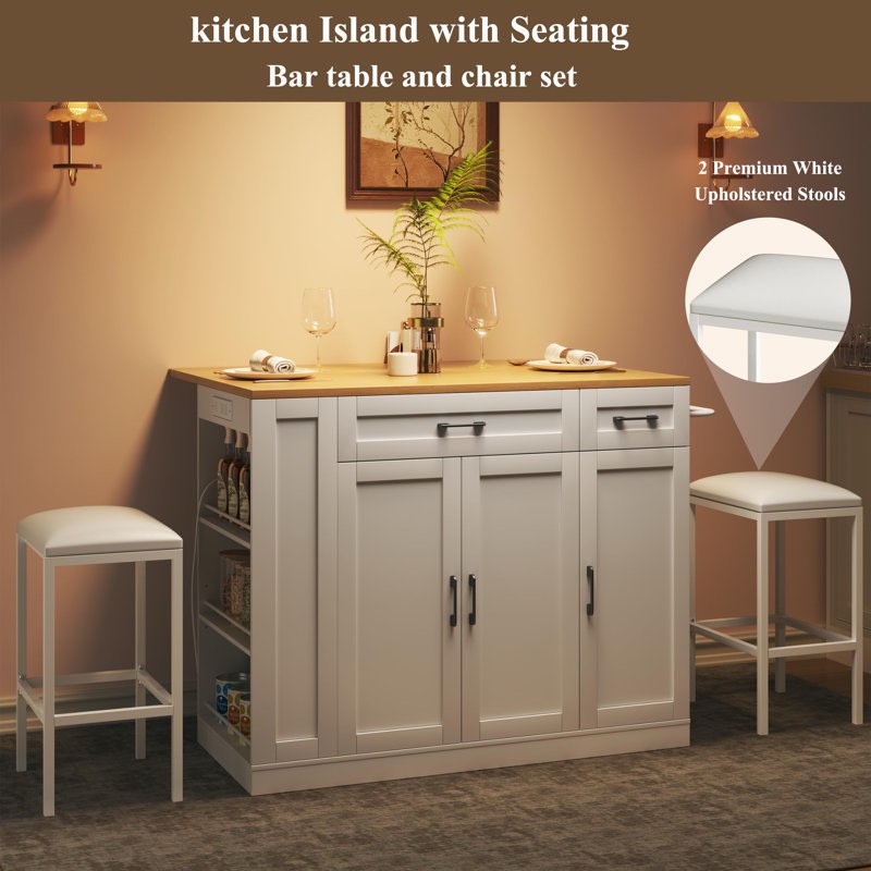 Condition photo showing Good Condition for 43" Rolling Kitchen Island With Hidden Wheels & 2 Stools
