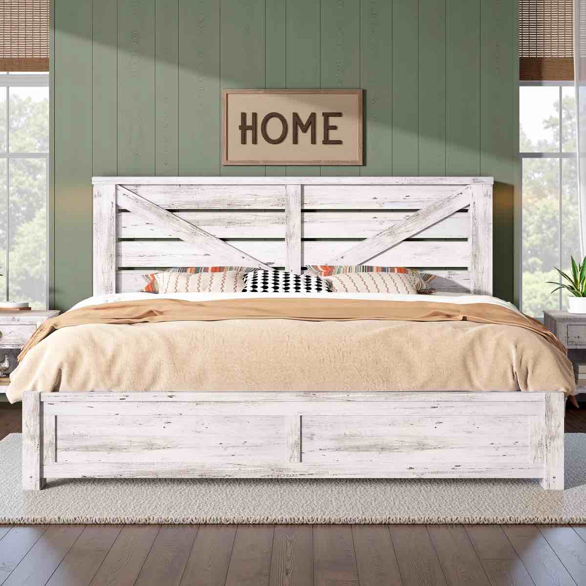 Tryston Farmhouse Bed Frame with 49.2" Barn Door Headboard