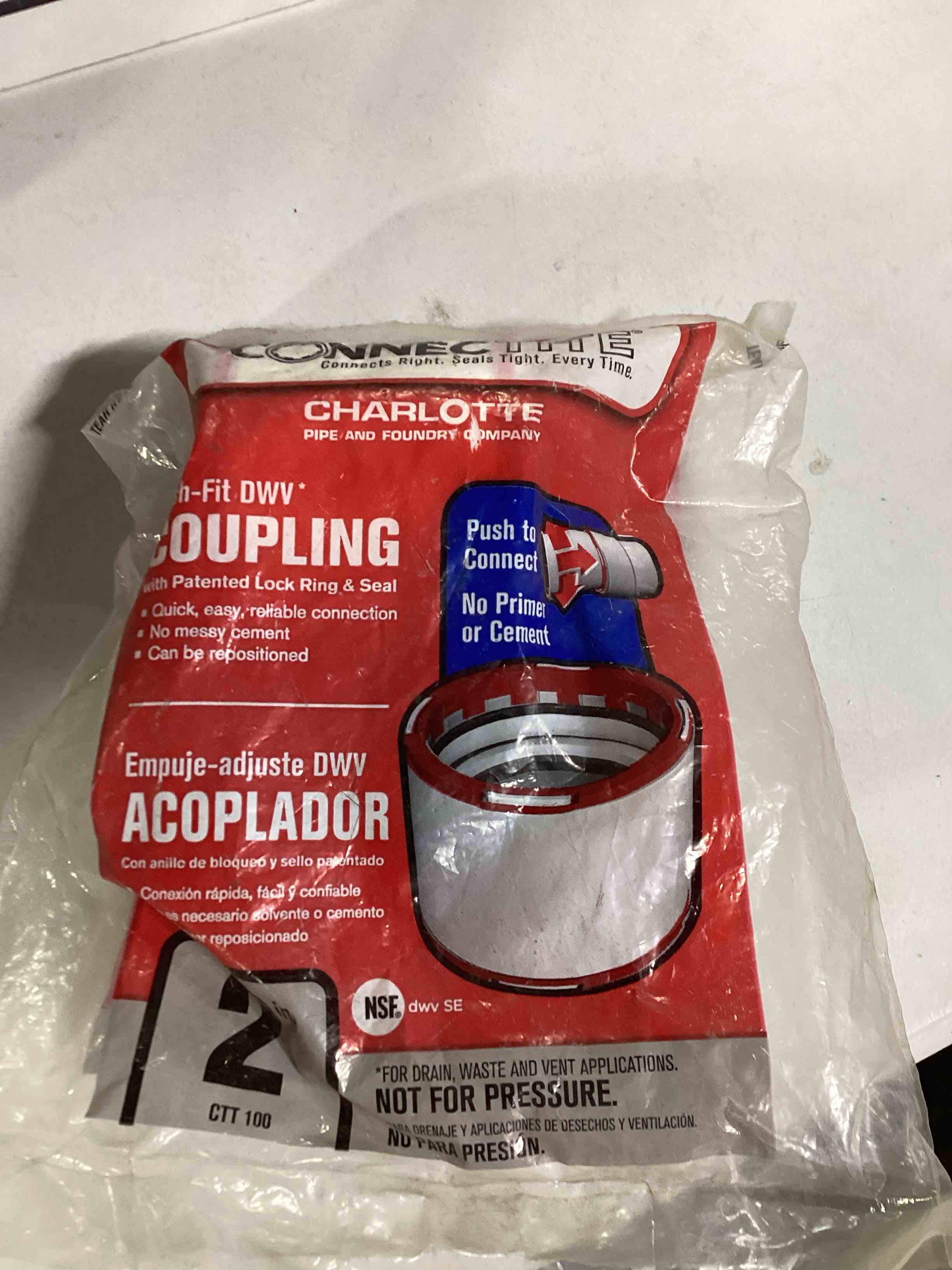 Condition photo showing Good Condition for Connectite ConnecTite Schedule 40 2 in. Hub x 2 in. Dia. Hub PVC Coupling