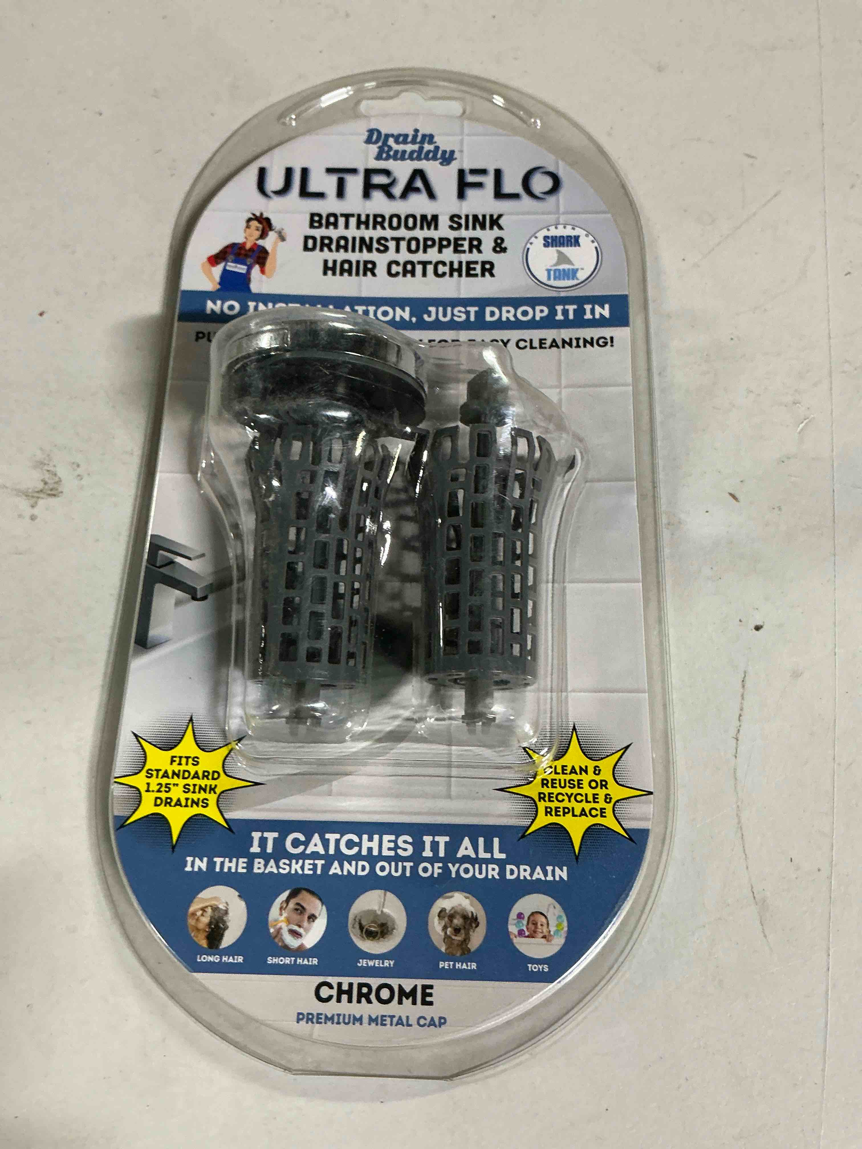 Condition photo showing Good Condition for Drain Buddy Ultra Flo Sink with Chrome Metal Cap Plus 1 Extra Basket