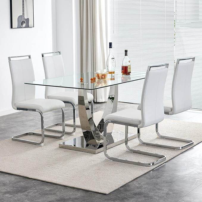 Joniya Glass Top Pedestal Dining Set