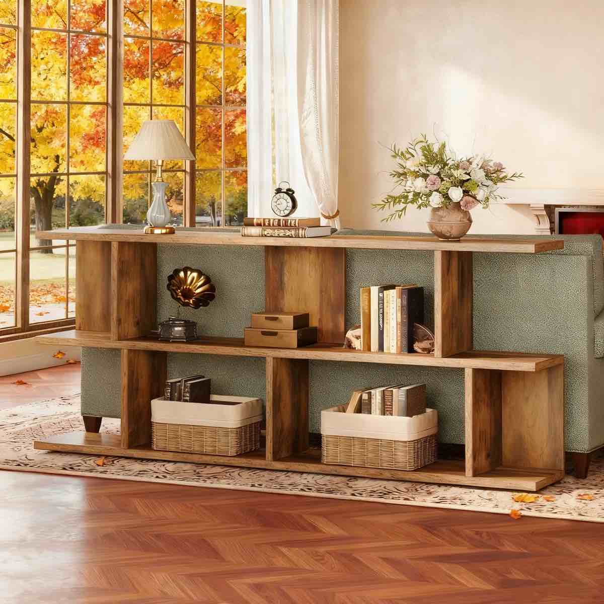 71" Extra Long Sofa Table, 3 Tier Farmhouse Console Table