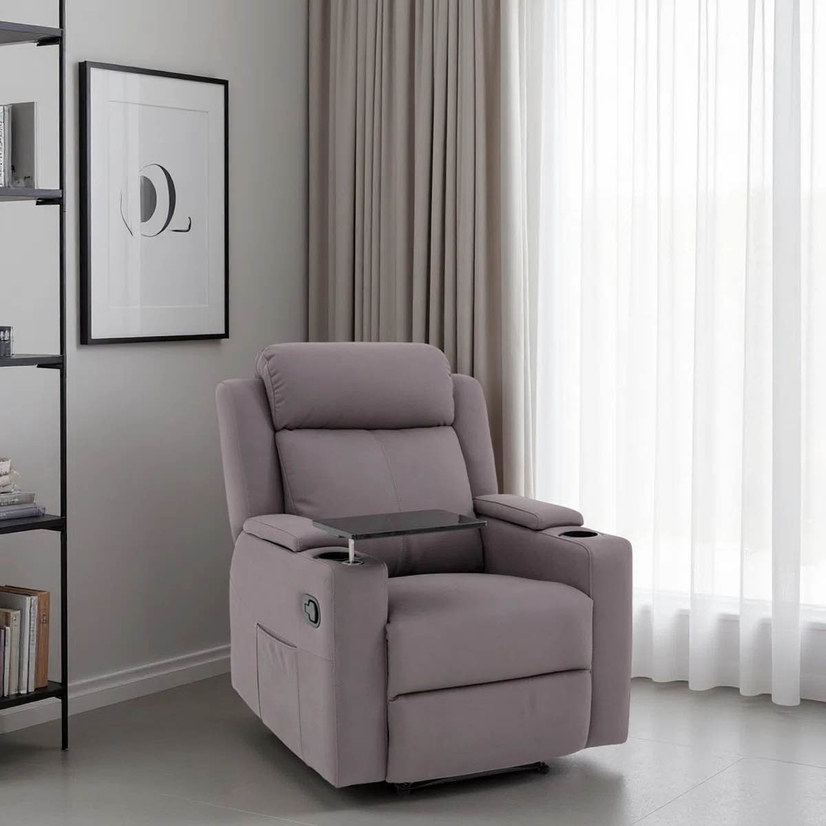 Fabric Vip Home Theater Seating Seats With Cup Holder, Game Movie Theater Chairs Theater Recliner Chair, Side Pocket, Tray Table, Manual Recline