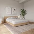 Low Profile Platform Bed with Headboard in Natural Blonde Oak