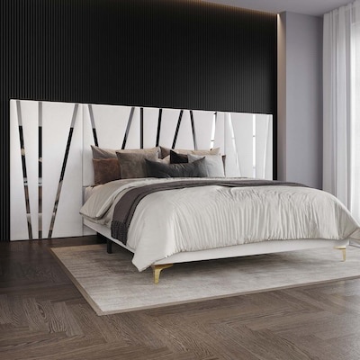 King White Wood Panel Bed with Headboard