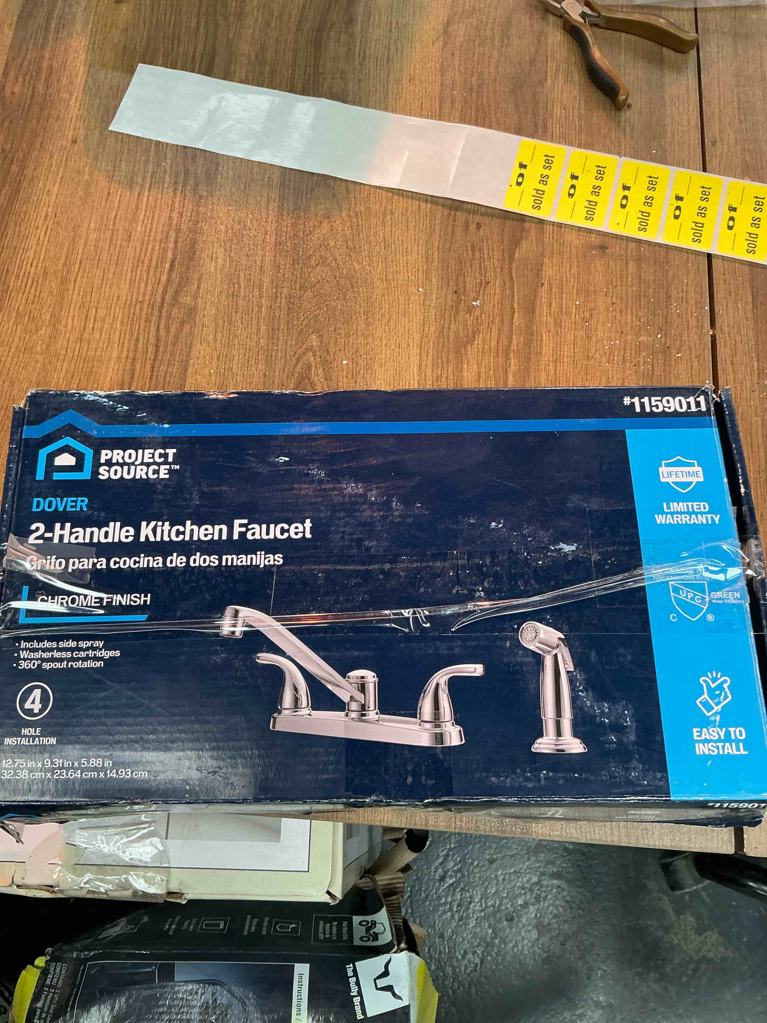 Dover Chrome Double Handle Low-arc Kitchen Faucet with Deck Plate and Side Spray