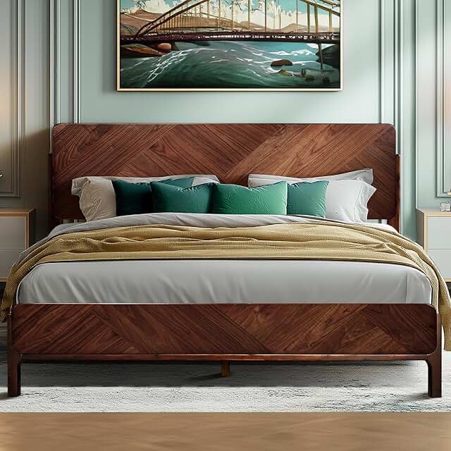 BiFrost Wood Platform Bedframe with Headboard Walnut