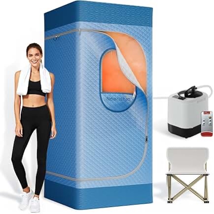 portable infrared sauna box for home, full body sauna box with 1500 w heating, x-large 2-person sauna tent for spa relaxation with remote control, folding chair\u0026 foot mat, black