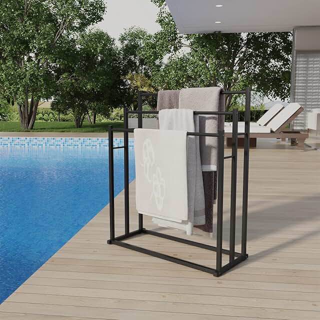 free standing towel racks for bathroom, 3 tier stainless steel bathroom towel rack, towel drying rack stand for outdoor poolside, blanket holder, chrome