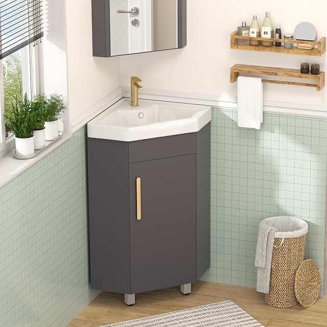 24'' corner single bathroom vanity set with ceramic top
