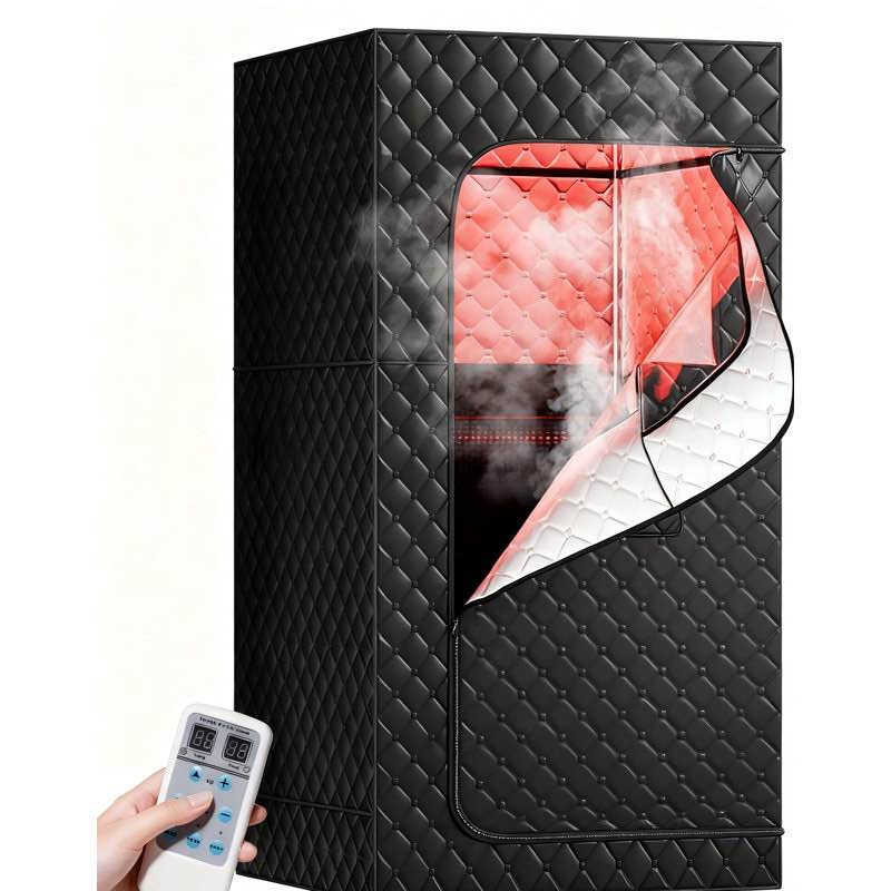 portable infrared sauna box for home, full body sauna box with 1500 w heating, x-large 2-person sauna tent for spa relaxation with remote control, folding chair\u0026 foot mat, black