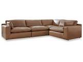 7226 caramel tan brown faux leather sectional armless loveseat