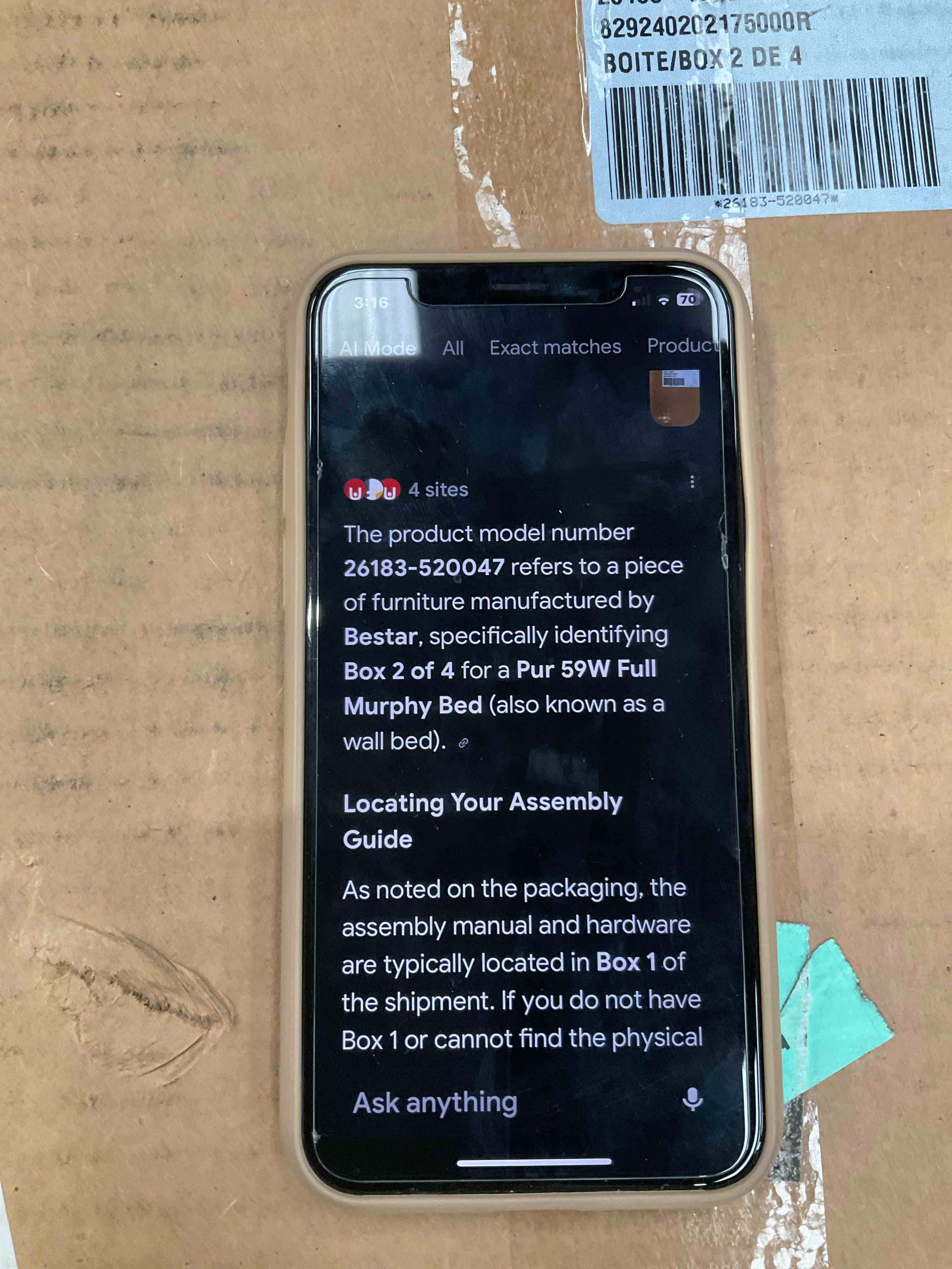 box 2 of 4 for a full-size murphy bed