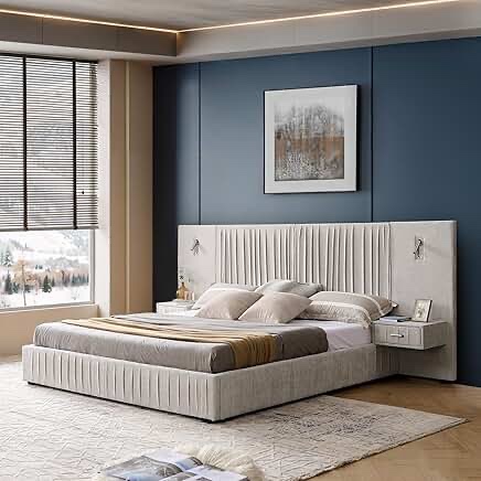 (is not complete only one of multiple boxes ) Michaelin Contemporary Minimalist Upholstered Platform Bed With Floating Nightstands