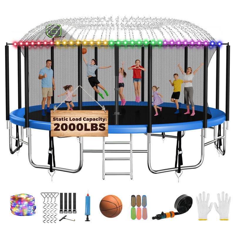 fiziti outdoor trampoline series 16\u0027 round backyard trampoline with safety enclosure