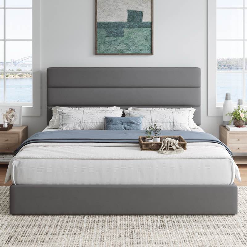 storage upholstered platform bed frame, with 9 drawers no box spring needed