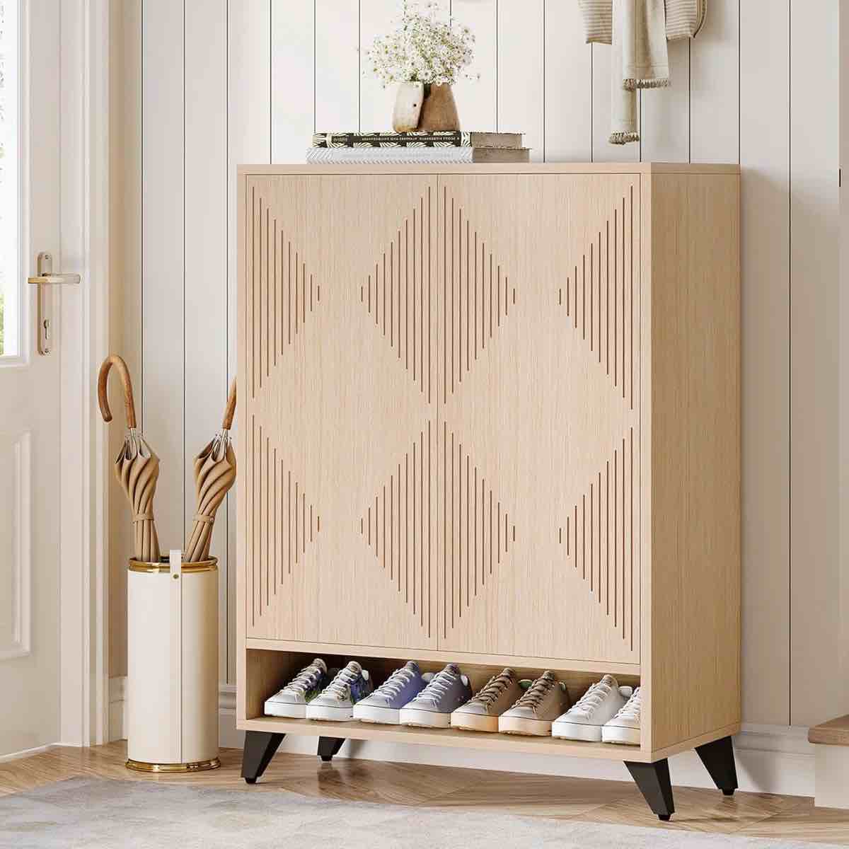 24 pair shoe storage cabinet with adjustable shelves