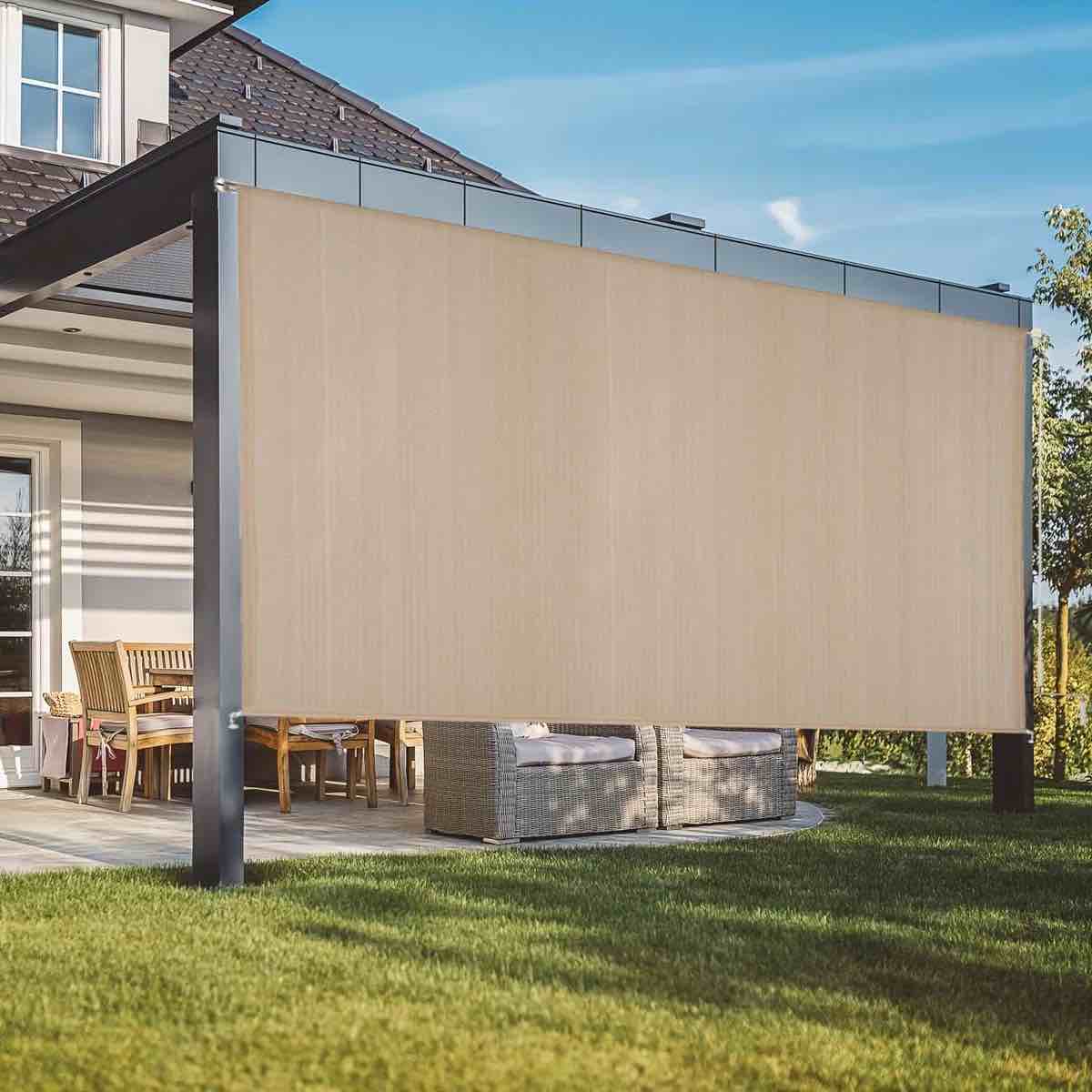 Outdoor Roller Shade, Cordless Crank Operated Sunshade Blinds For Patio, UV Protection