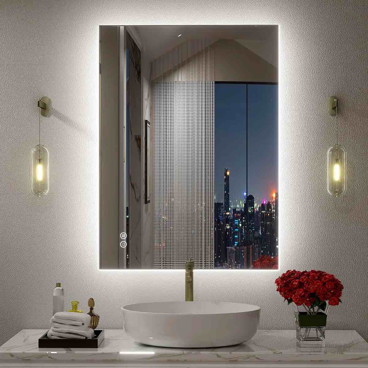 aevar ul certified \u0026 led anti-fog tempered glass bathroom/vanity mirror