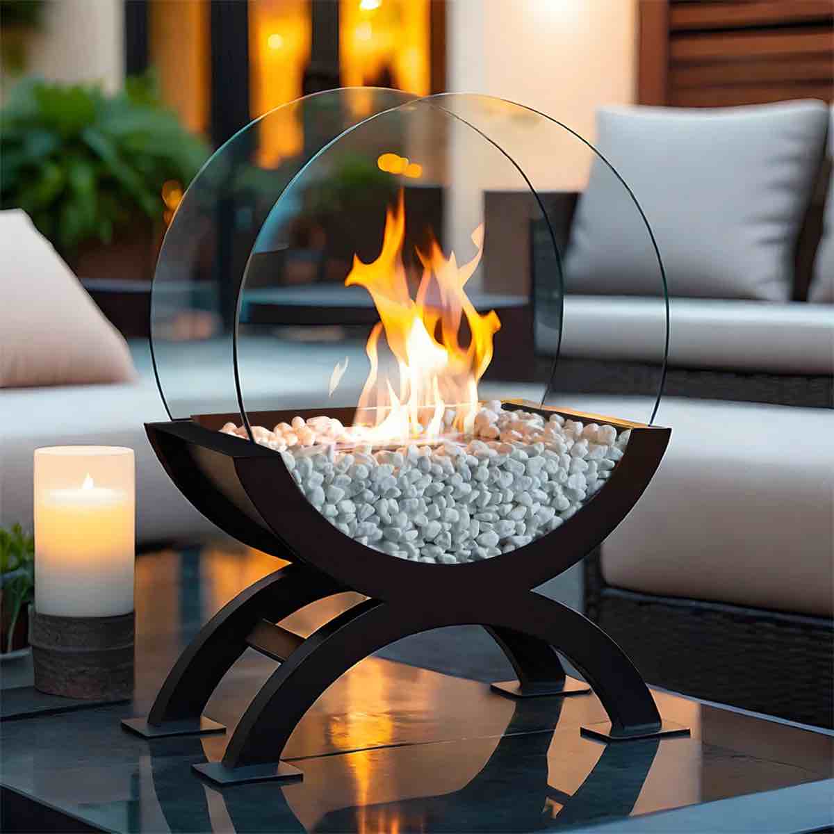 JHY DESIGN Round Glass Large Tabletop Fireplace 19" H Portable Fire Bowl Pot