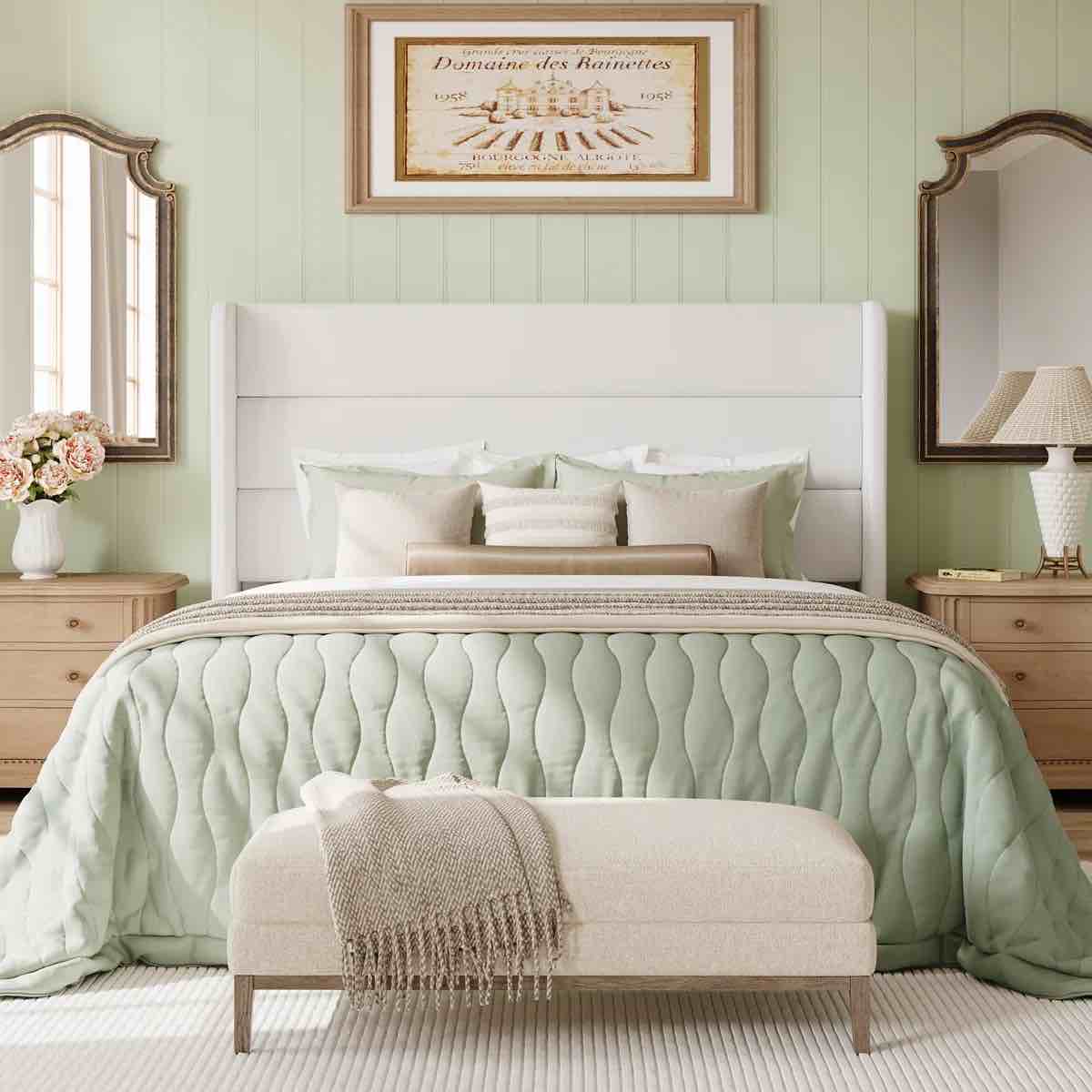 Chic Upholstered Platform Wingback Bed Frame No Box Spring Needed