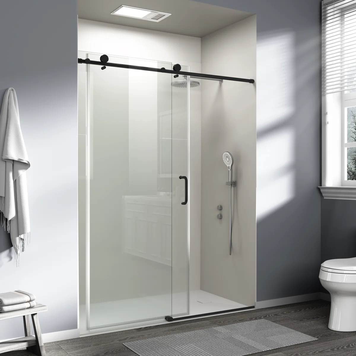 56" - 60" w x 76" h single sliding frameless shower door, sliding door with 1/4" (6mm) tempered glass, anti-shatter film for walk-in shower
