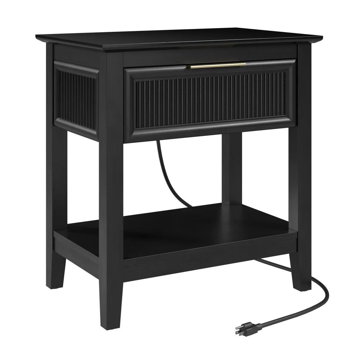 Fluted End Table With Drawer, Side Table With Storage For Living Room
