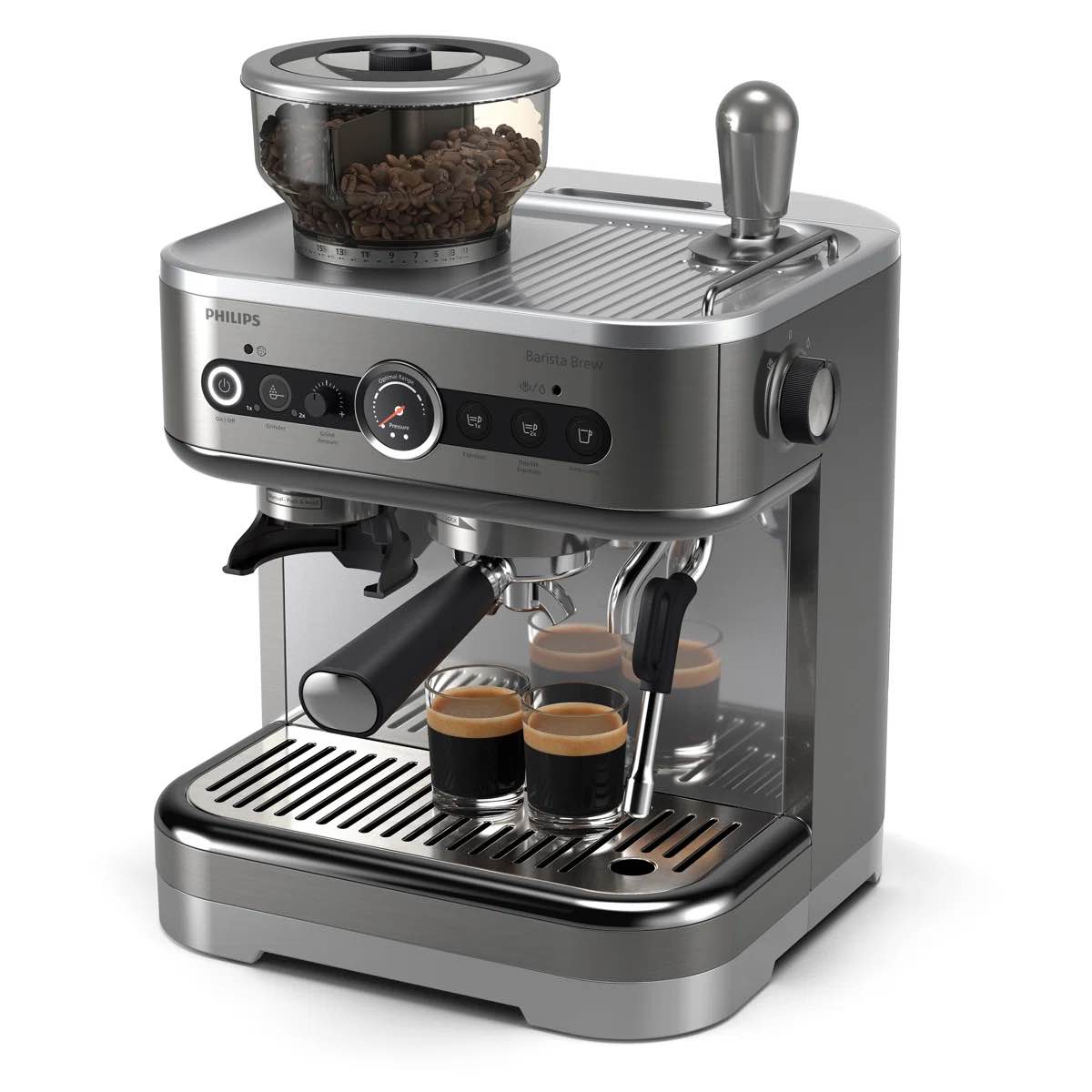 philips barista brew semi-automatic espresso machine with frother, 280gr dual bean container