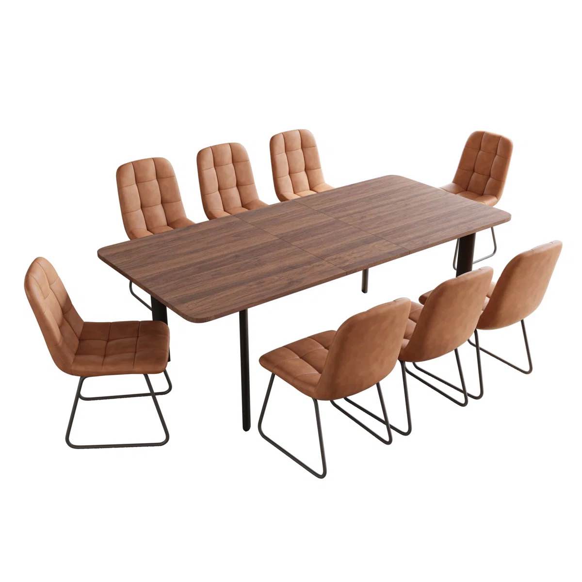 63\u0027\u0027 to 78.7\u0027\u0027 Oak Extendable Mid-Century Kitchen Dining Table, Modern Dining Table For 6-8 Personal with Carbon Steel Legs(Table)