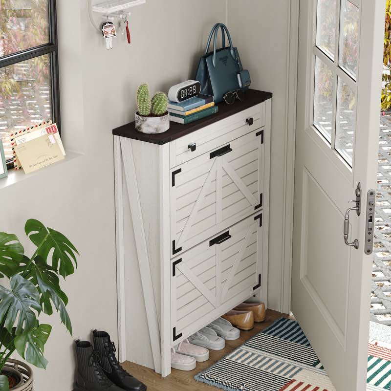 16 Pair Shoe Storage Cabinet with 2 Flip Drawers,Farmhouse Shoe Cabinet for Entryway
