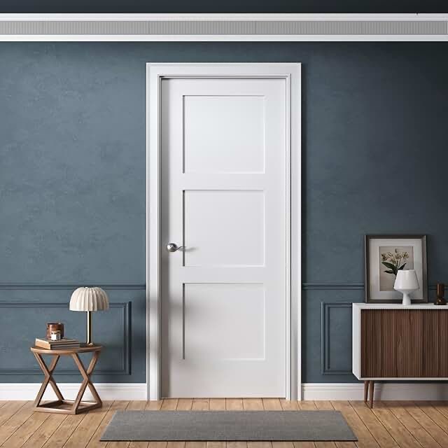 LH/RH Primed 1-Panel Solid Wood Interior Shaker Standard Door With Bore Hole (Include 3 Hinges)