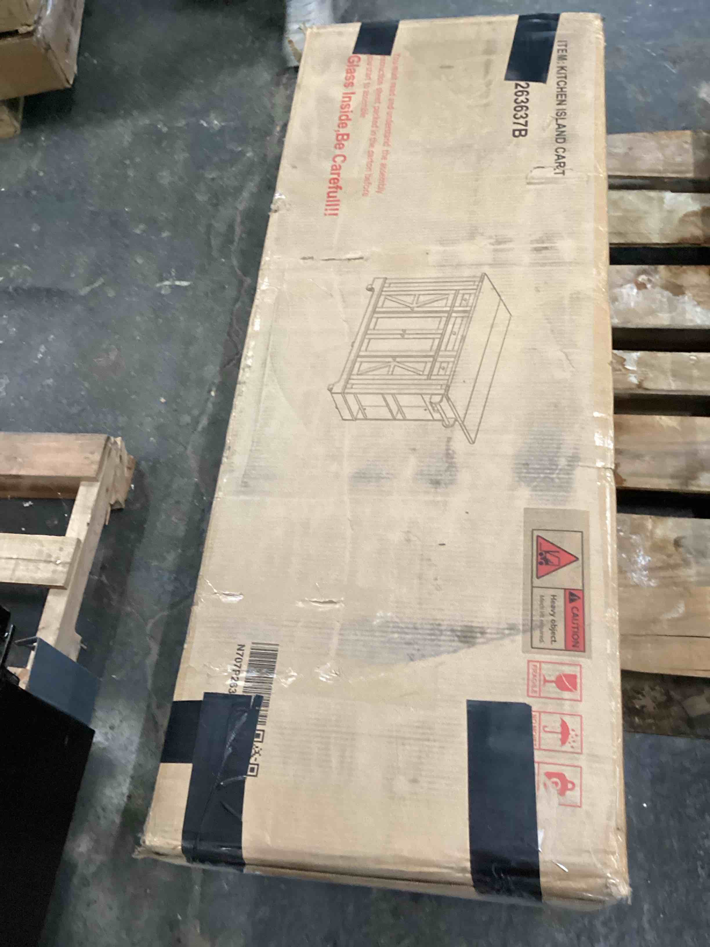 53\u0027\u0027 MDF Farmhouse Kitchen Island With Two Tempered Glass Cabinet Doors